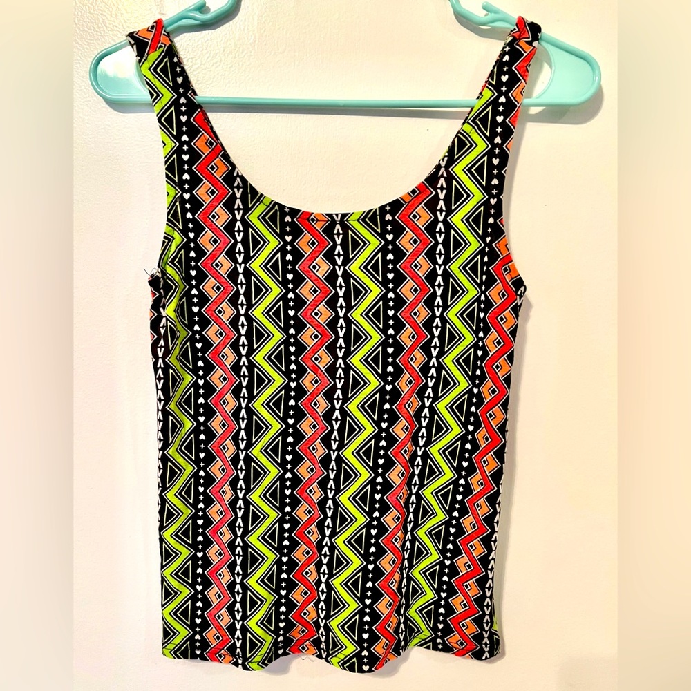 Neon colored geometric pattern tank top